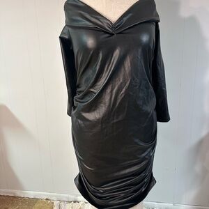 Eloquii Black Faux Leather Long Sleeve Dress